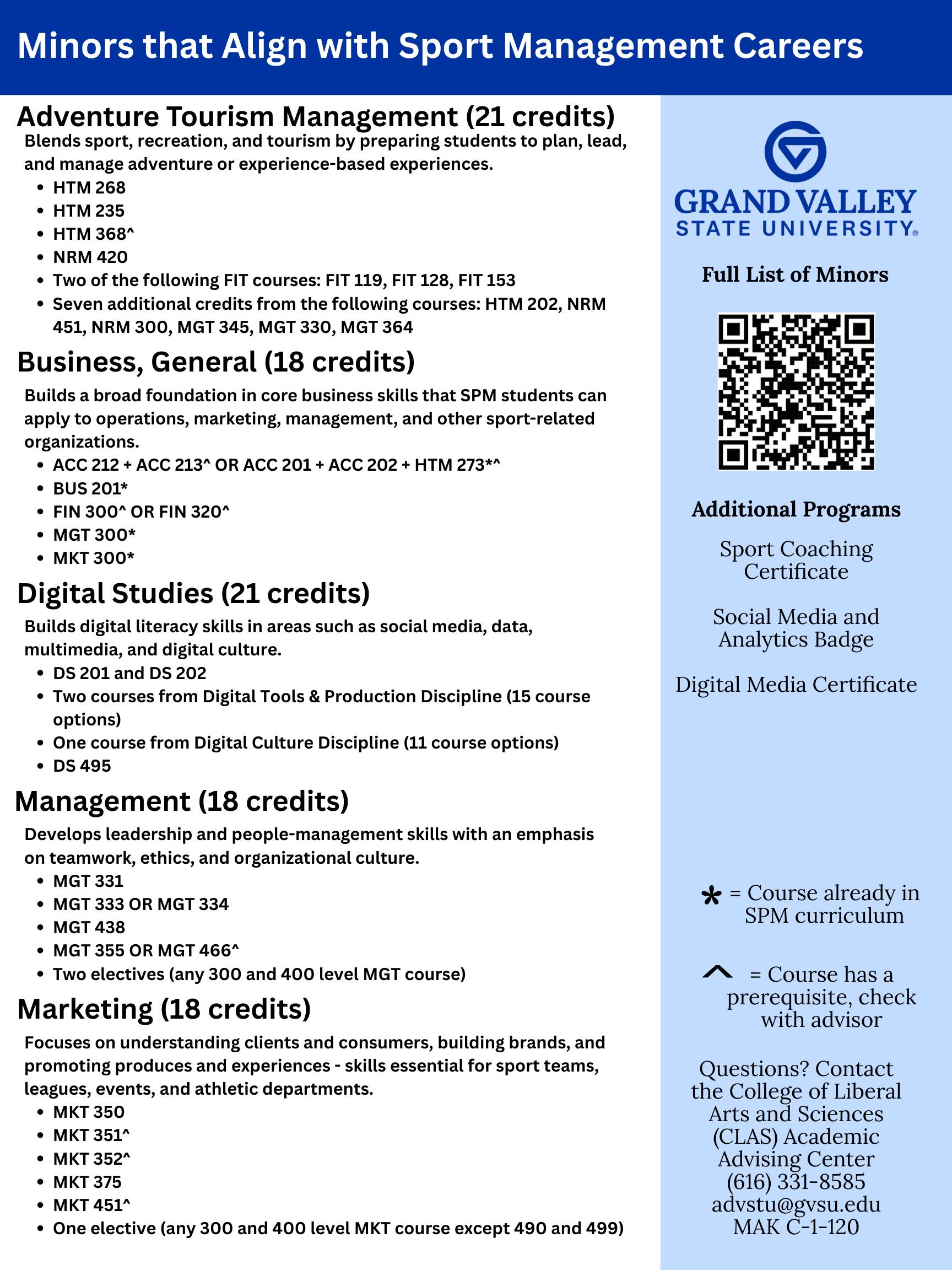 Minors that align with Sports Management Careers